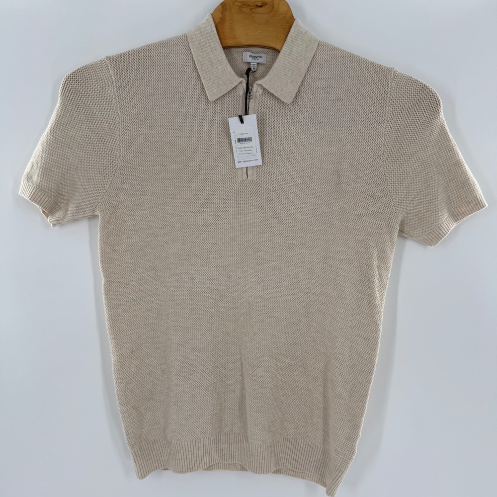 Hyden Yoo Mens Off White Quarter Zip Short Sleeve Knit Polo Shirt STMSW6112 M